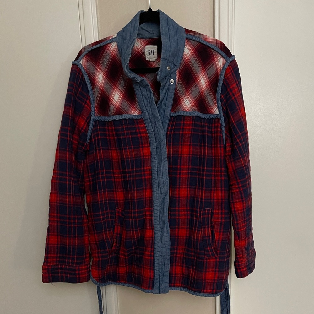 GAP Plaid and chambray belted jacket - Picture 4 of 8